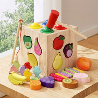 Hand-Eye Coordination 4 in 1 Toy Set Fine Dexterity Skills Wooden Activity Box Educational Fishing Game Paint for Preschoolers, Preschool