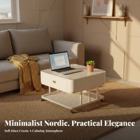 Square Rolling Accent Table Creamy look Aesthetic Living Room Furniture Mobile Design With casters for Small Spaces, Lounge Area