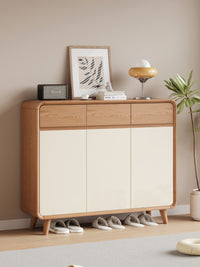 Wood Grain Entryway Shoe Cabinet with Adjustable Shelves