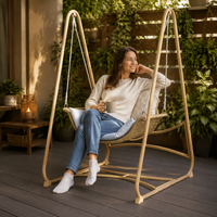 Hollywood Swing Chair, Rustic Garden Swing 178x68x73cm, Garden Furniture for Terrace, Gray/Beige