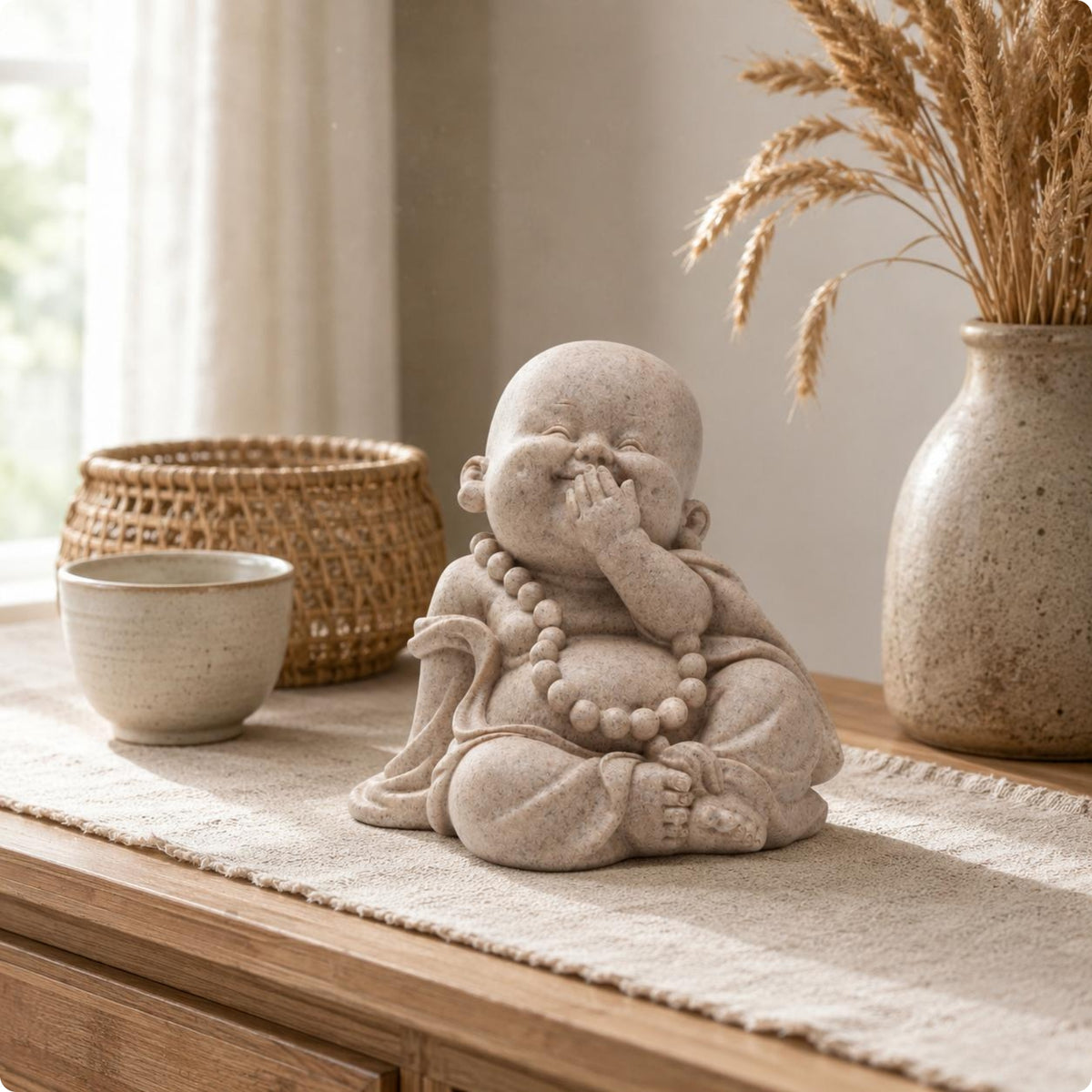 Prayer Bead Monk Figurine Beige House Decoration Easy Care