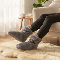Fleece Booties with Strap Warm Bootie Slippers Soft and Thick Slippers with High-Top for Adults, Elderly, Cold Floors, Home, Bedroom