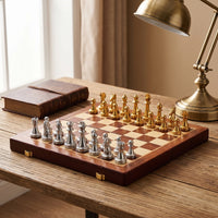 Classic Chess Set with Storage Case Metal Folding Chess Set Retro Chessboard Decorative for Adults, Collectors, Beginners, Home Decor, Office, Tabletop