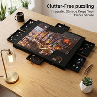 Mobile Puzzle Surface with Drawers for 1000 Piece Puzzles, Felt Mat for Adults and Home Use, Compact Storage Solution for Indoor Activities