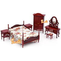 ILAND 1:12 Scale Wooden Dollhouse Bedroom Furniture Set