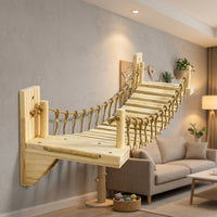 Cat Bridge for Cats with Scratching Surface, Wooden Ladder and Walkway, Wall Mounted Space Saving Indoor Activity for Medium Size Climb Play