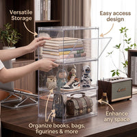 Clear Stackable Storage Organizer with Door, Transparent Container Multi-Layer, Shelf for Minimalist Home
