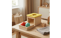 Motor Skills Object Permanence Box Developmental Object Permanence Box with Tray Cognitive Ball Drop Toy with Drawer Child-Friendly for Babies, Toddlers, Daycare