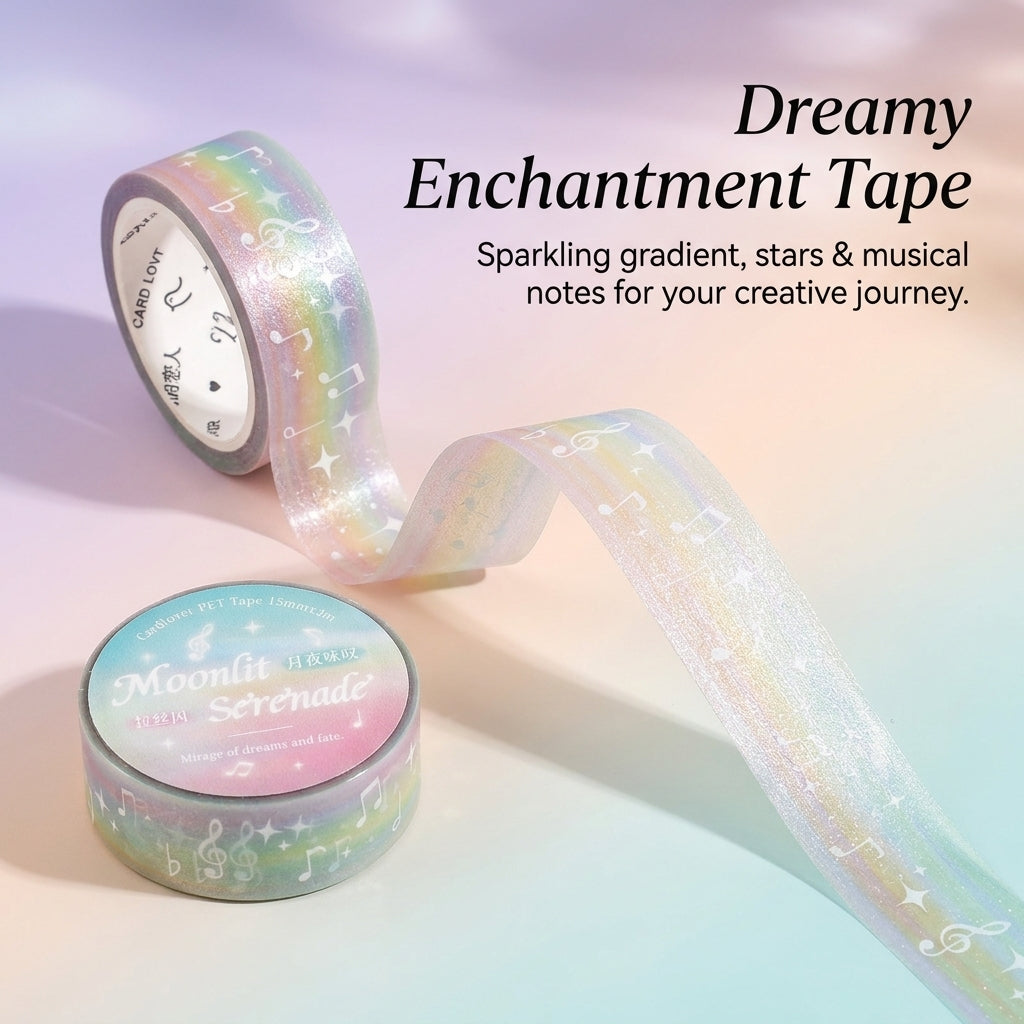 PET Holographic Washi Tape for Journal Lovers, Gradient Star Decorative Planner for Scrapbooking Finish 15mm x 3m