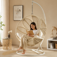 Garden Egg Chair with Stand, Rattan Hanging Egg Chair with Cushion, Indoor Outdoor Patio Living Room Furniture