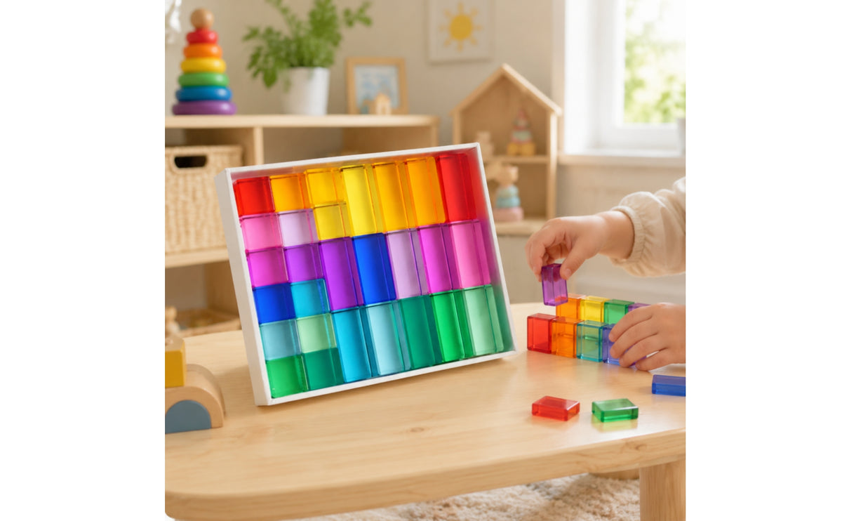 28 Pieces Rainbow Acrylic Blocks Glossy Educational Toy Shape Recognition Early Learning Item