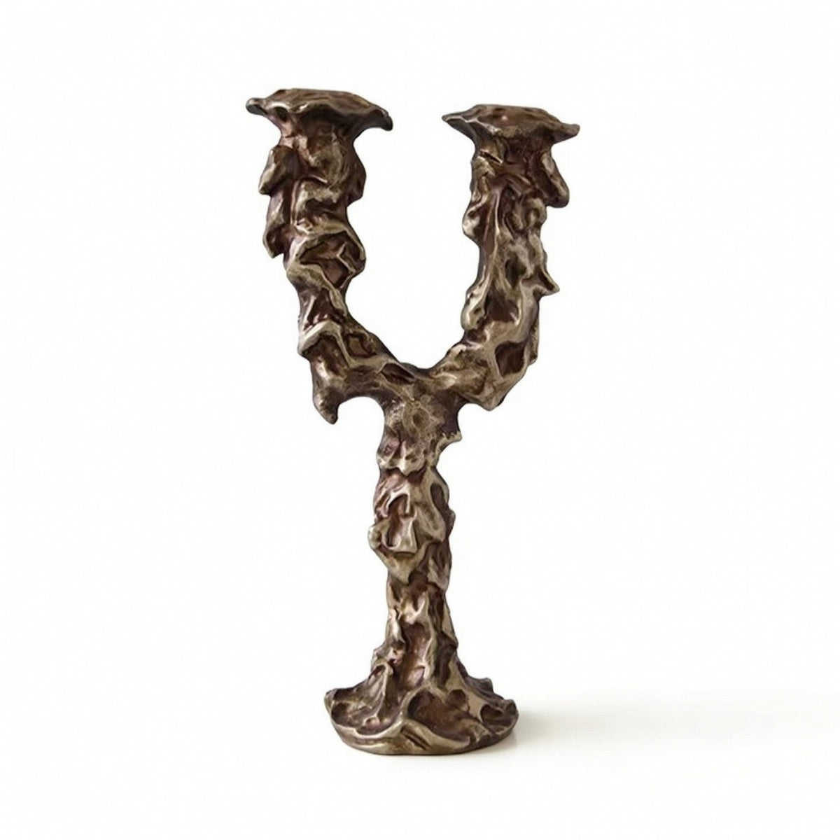 Double Candle Holder Abstract Taper Candlestick Holder Weighted for Sideboard
