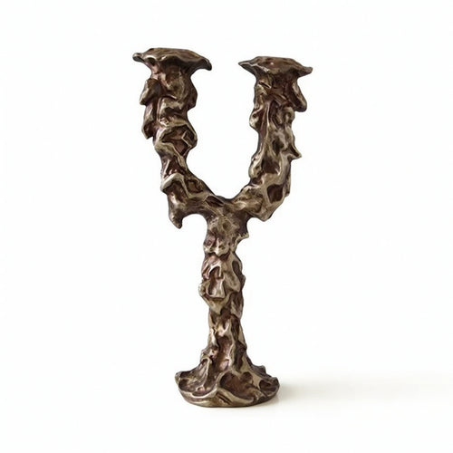 Double Candle Holder Abstract Taper Candlestick Holder Weighted for Sideboard