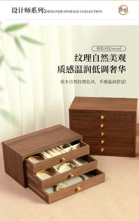 Five-Layer Walnut Jewelry Box with Drawers for Desktop Storage