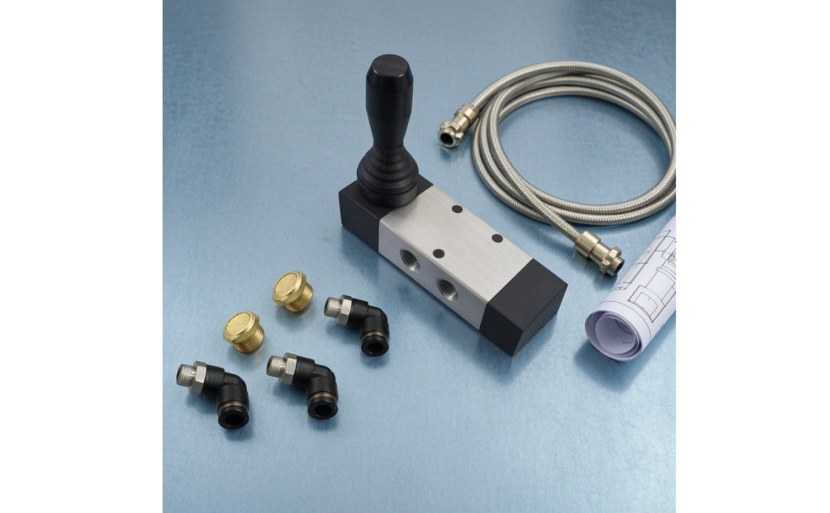 5 Way Pneumatic Hand Lever Valve Grip-Friendly Lever Valve with Fittings Compact 3 Position for Mechanics