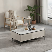 Rock Slab Coffee Table Ribbed Rectangular Coffee Table Glossy for Living Room