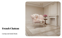 French regal design Carved Frame Tufted Sofa rosy Fabric Living Room Furniture Elegant Design Upholstered Couch Soft Upholstery for Interior Designers, Luxury Shoppers, Apartment Dwellers, Villa, Lounge Area, Hotel Lobby