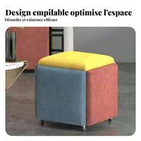Side Table Stool Cube-Shaped Side Stool Patchwork