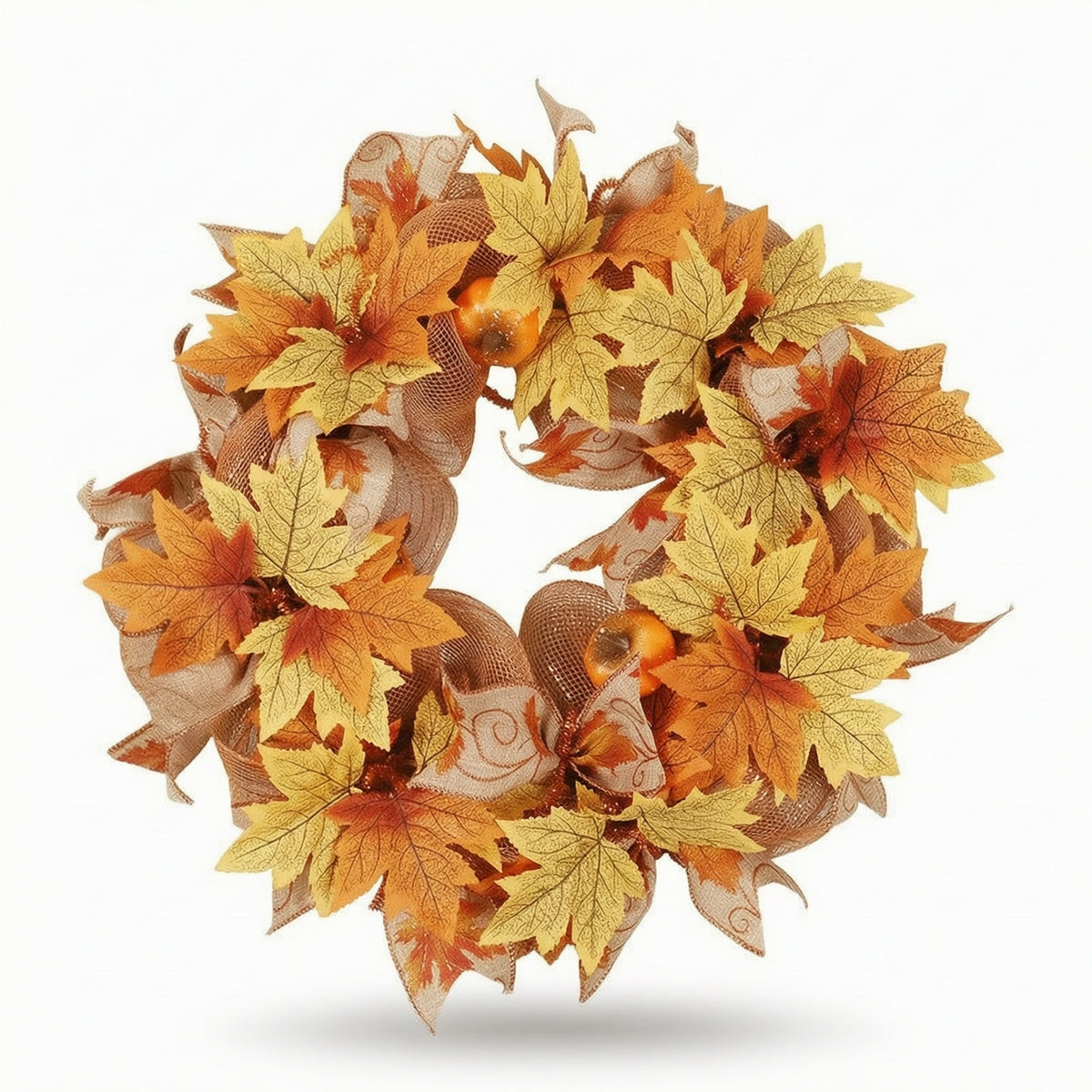 Fall Wreath with Pumpkins Handmade-Look Autumn Wreath Seasonal for Entry Door