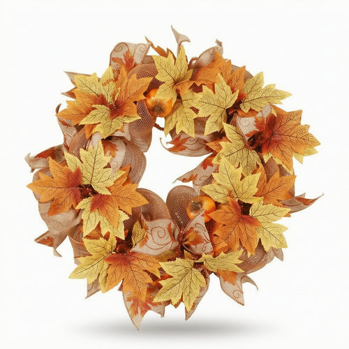 Fall Wreath with Pumpkins Handmade-Look Autumn Wreath Seasonal for Entry Door