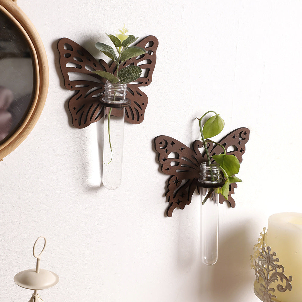 Butterfly Hanging Hydroponic Plant Wooden Frame with Pothos - Modern Minimalist Wall Decor