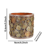 Chinese Planter Patterned Rims Cylindrical Planter Handcrafted Home Decor