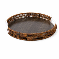 Round Serving Tray Decorative Tray with Handles Rustic for Coffee Table, Hosts