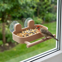 Wood-Look Window Bird Feeder Weather-Resistant Bird Feeder with Suction Cups Strong Window Suction Cup Heavy-Duty for Apartment