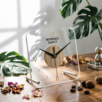 Square Tabletop Clock Rounded Corners Wood and Metal Clock Minimalist Home Decor for Shelf, Bedside