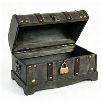 Decorative Wooden Chest Dark Gray Antique Design Chest Brass-Tone Hardware