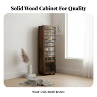 Wooden Tea Cabinet Solid Wood Organizer Cart Glass Panel Multi-drawer Rolling Cabinet Aesthetic Construction Suitable for Collectors Living Room Home Office