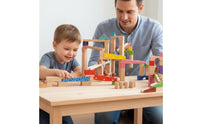 100 Pieces Wooden Marble Run Parent-Child Interaction Ball Track Building Blocks Paint Block Set for Children