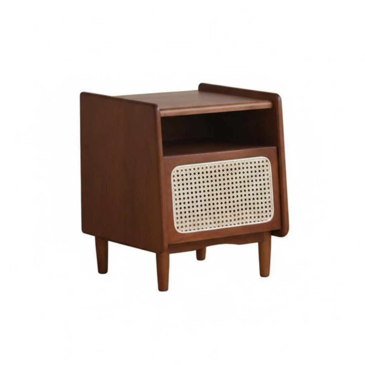 Rattan Nightstand Solid Wood Legs Rattan-Front End Table with Lift-Top