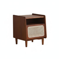 Rattan Nightstand Solid Wood Legs Rattan-Front End Table with Lift-Top