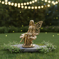 Fairy Sitting on Flower Ornament Resin Material Flower Fairy Statue for Balcony