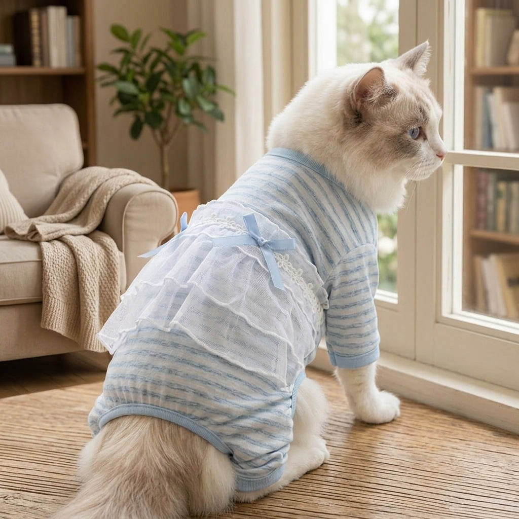 Cat Recovery Suit with Four-Legged Style, Cuttable Belly Wrap Suit for Kitten Recovery, Anti-Licking Fasteners for Common Spring Outdoor Use