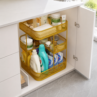 Kitchen Storage Rack, Under-Sink Storage, 3-Tier, Metal, Height 35cm, Space-Saving