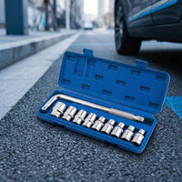 10 Pieces Ratchet Socket Tool Set with Case Chrome-Finished Socket Wrench Set Textured Gripping Tools for Cyclists, Mechanics, Roadside Repair