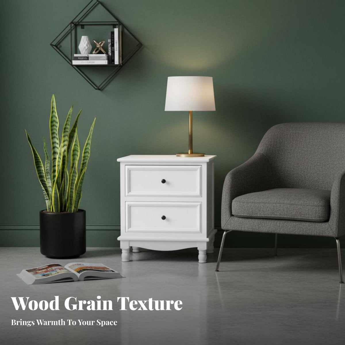 2-Drawer Nightstand Narrow Design Bedside Table Easy Assembly for Office, Adults