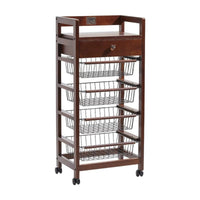 Mobile Wooden Storage Rack Floor-Standing Six-Tier Storage Rack Compact
