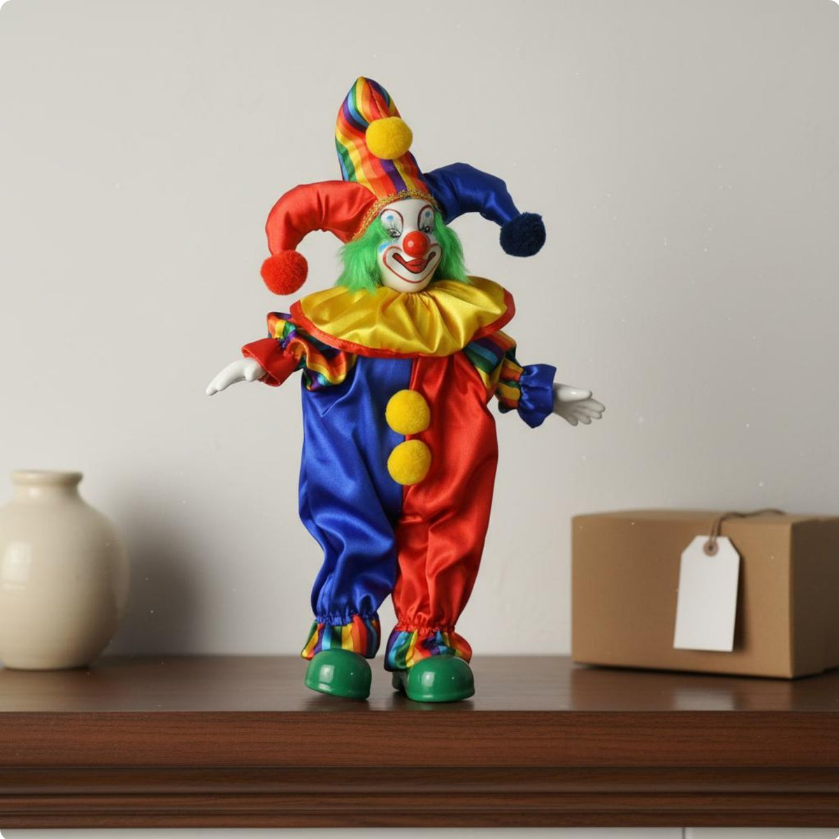 Ceramic Clown Doll Detailed Design Handmade Jester Doll Adjustable Posing