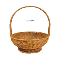 Round Wicker Basket Natural Finish Rattan Storage Organizer Raised Base