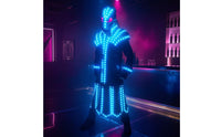 Full-Body LED Costume Glow Glowing Suit with Helmet Nightclub Light up Costume Wearable for Cosplayers, Halloween