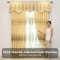 European Design Embroidered Valance Curtain Set Blackout Embroidered Valance Curtain Hook Mount Drapery Floor-Length for Homeowners, Decorators, Interior Design Enthusiasts, Living Room, Bedroom, Hotel