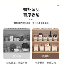 锅架厨房锅具收纳橱柜储物盒锅盖架滑轮置物架塑料收纳盒储物架子 加宽-矮款