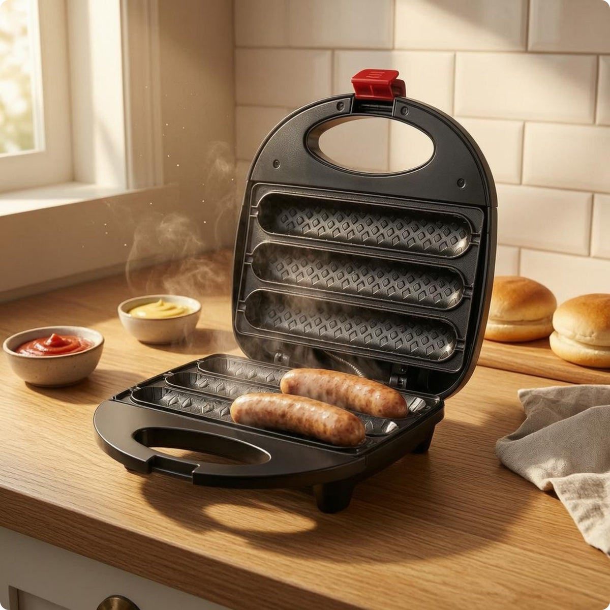 Black Electric Sandwich Appliance Hinged Countertop Sandwich Appliance Oval Handles Small Appliance Two Plates
