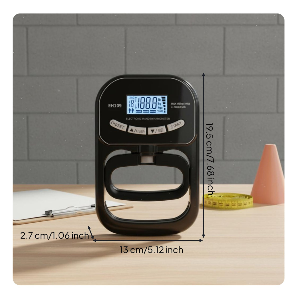 High Precision Sensor Electronic Hand Dynamometer LCD Display Digital Grip Strength Tester Rechargeable Electronic Grip Meter 180kg Max Capacity for Rehabilitation