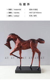 新中式复古金属一马当先工艺装饰别墅样板房电视柜玄关软装摆件
