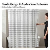 Grid Pattern Bath Curtain Punchtool-Less Installation for Bathtub, Renters