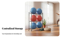 Mobile Fitness Ball Rack Space-Saving Exercise Ball Holder Sturdy Construction Multi-Tier Fitness Rack 360° Swivel Wheels